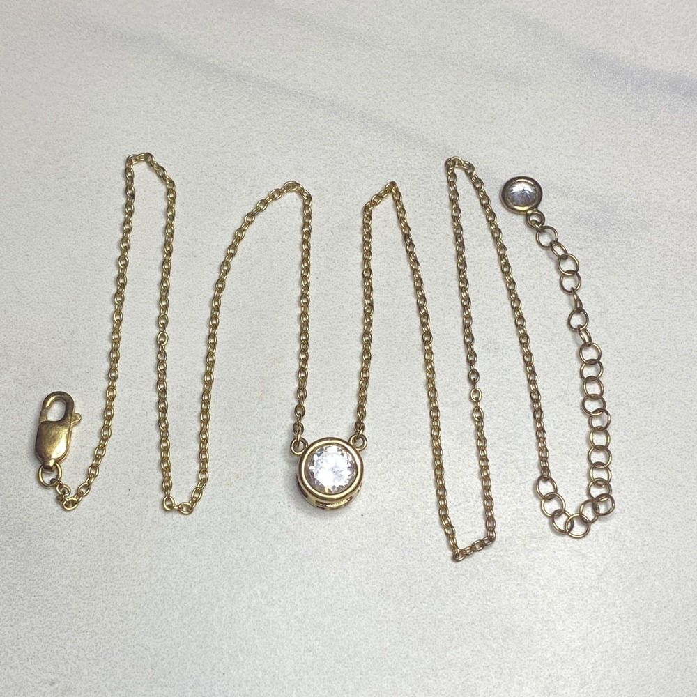 Sterling Silver 925 Gold Plated Bezel Solitaire CZ Necklace Adjustable‎ Chain